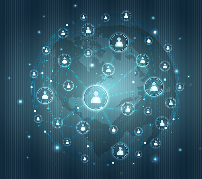 Blue social network technology icons background vector